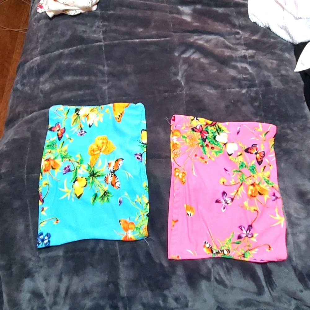2 bright butterfly tube tops